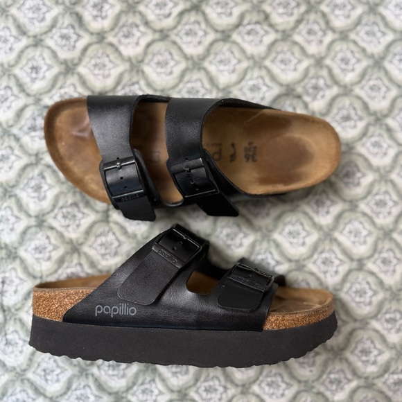 Birkenstock‎ Papillio Arizona Black Birko-Flor Platform Slide Sandals Size 36 - Picture 1 of 11